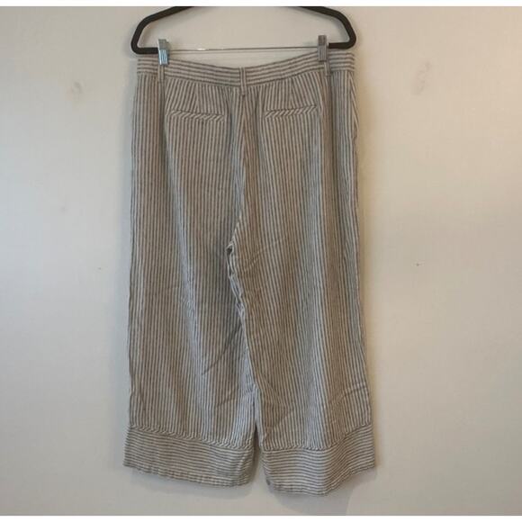 J Jill Wide Leg Linen Pinstripe Cropped Ankle Pants Sz 2X Cream and Denim Blue - Picture 3 of 8